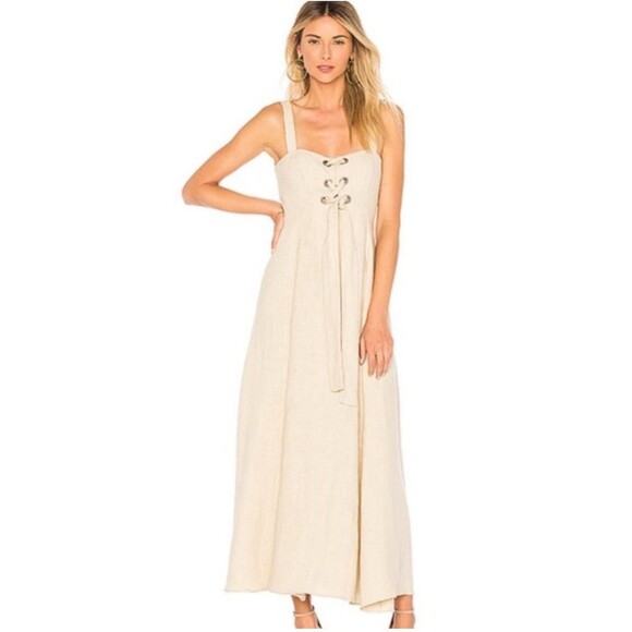 Mara Hoffman Size 4 100% Hemp Maxi Beige Dress Tie Front USA Made - Picture 1 of 16